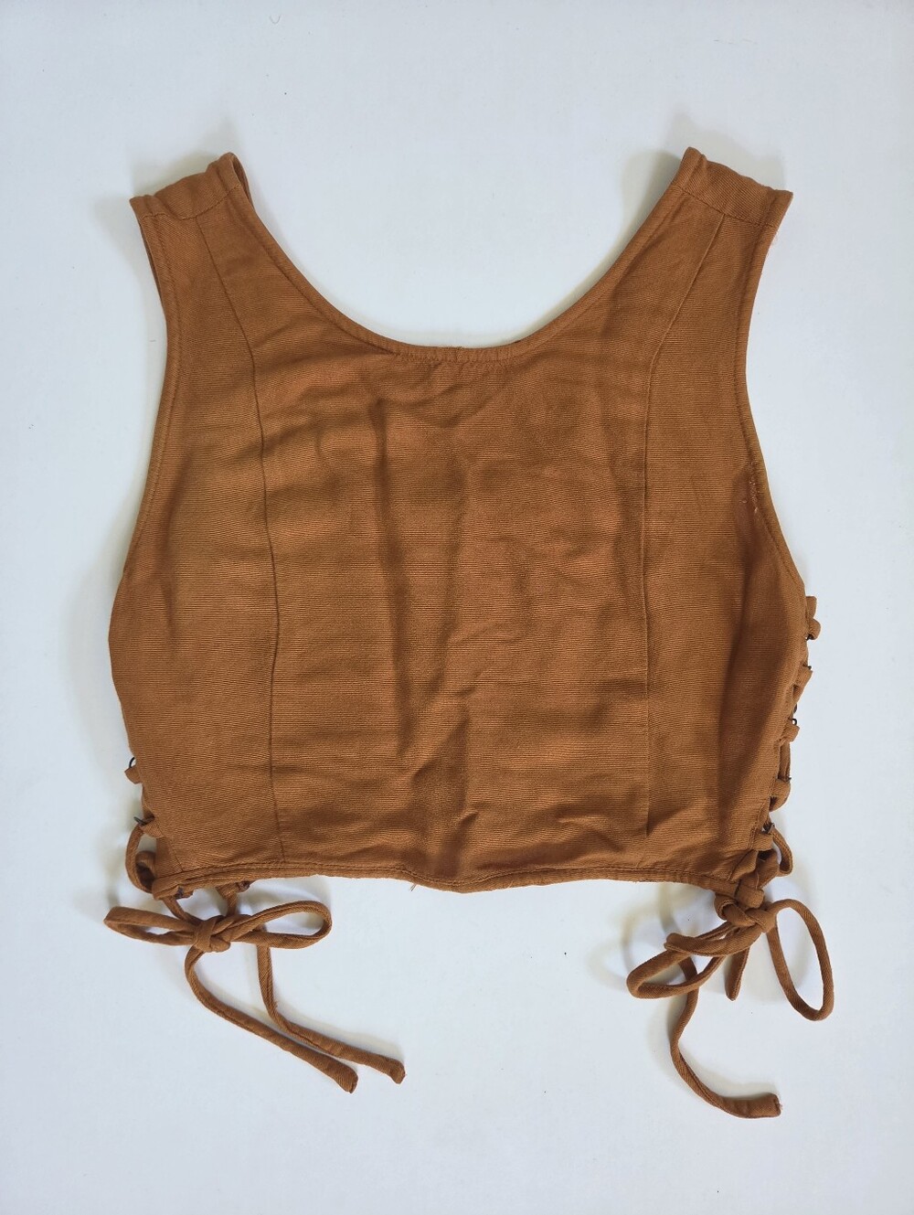 RVCA rust brown crop top with side tie detail sz S